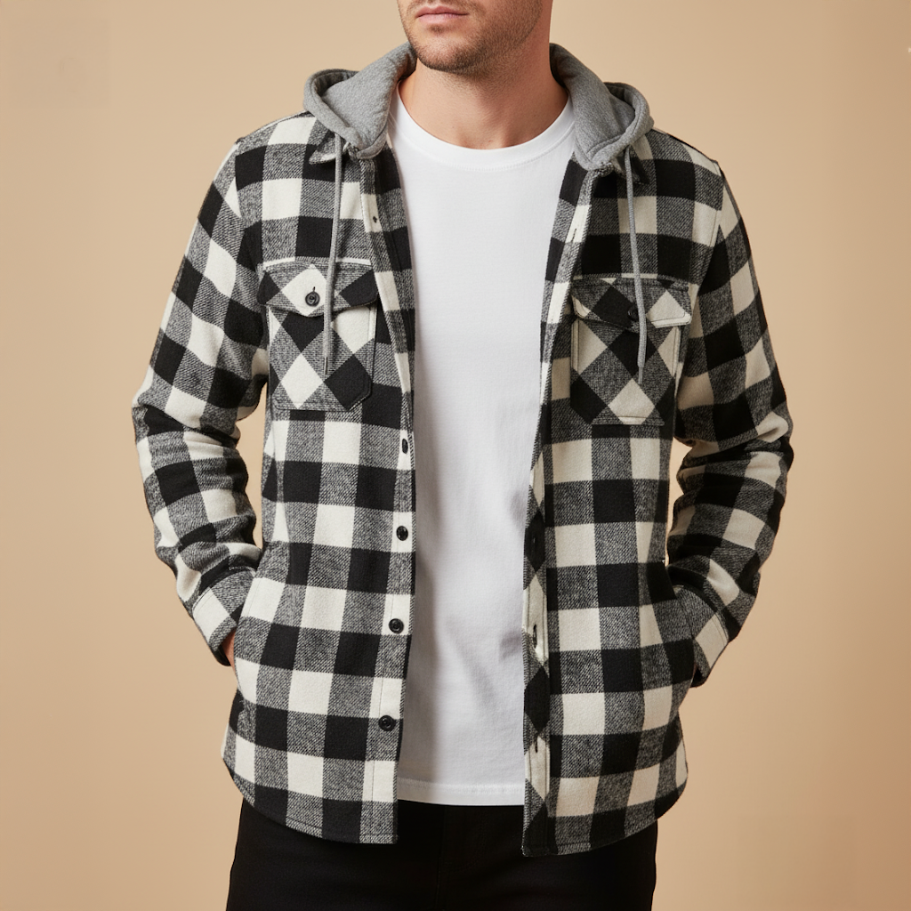 Men’s Checked Hooded Jacket | Casual Everyday Wear