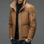 Men Puffer Jacket with High Collar | Warm Quilted Coat