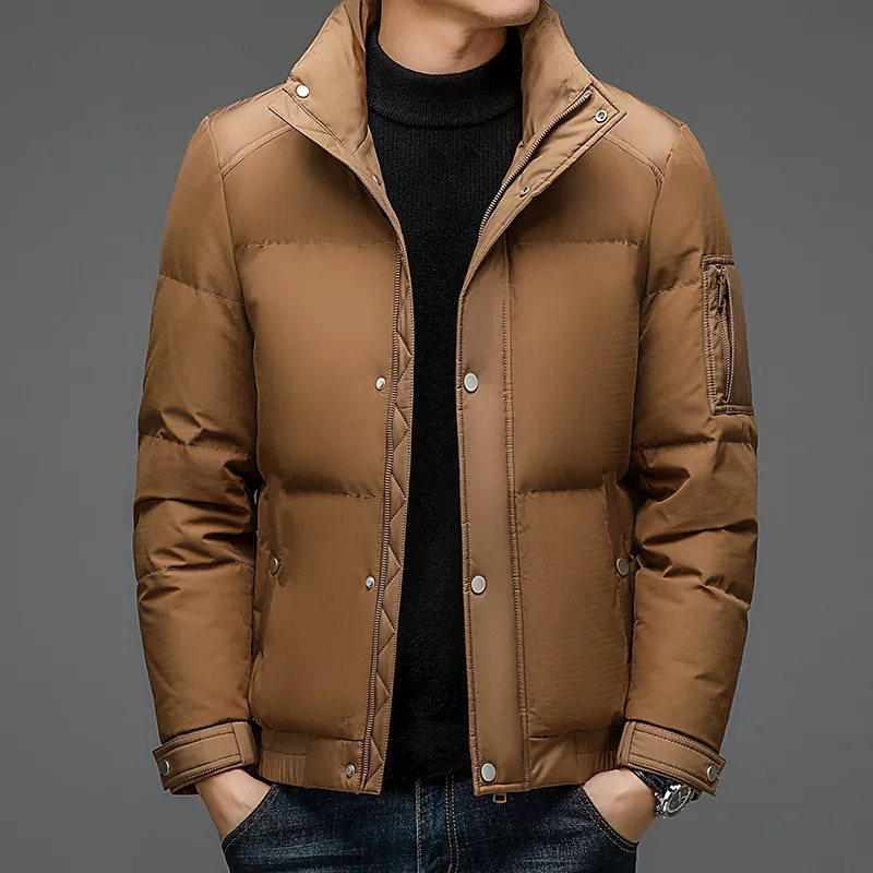 Men Puffer Jacket with High Collar | Warm Quilted Coat