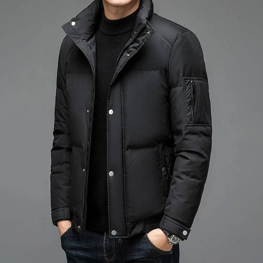Men Puffer Jacket with High Collar | Warm Quilted Coat