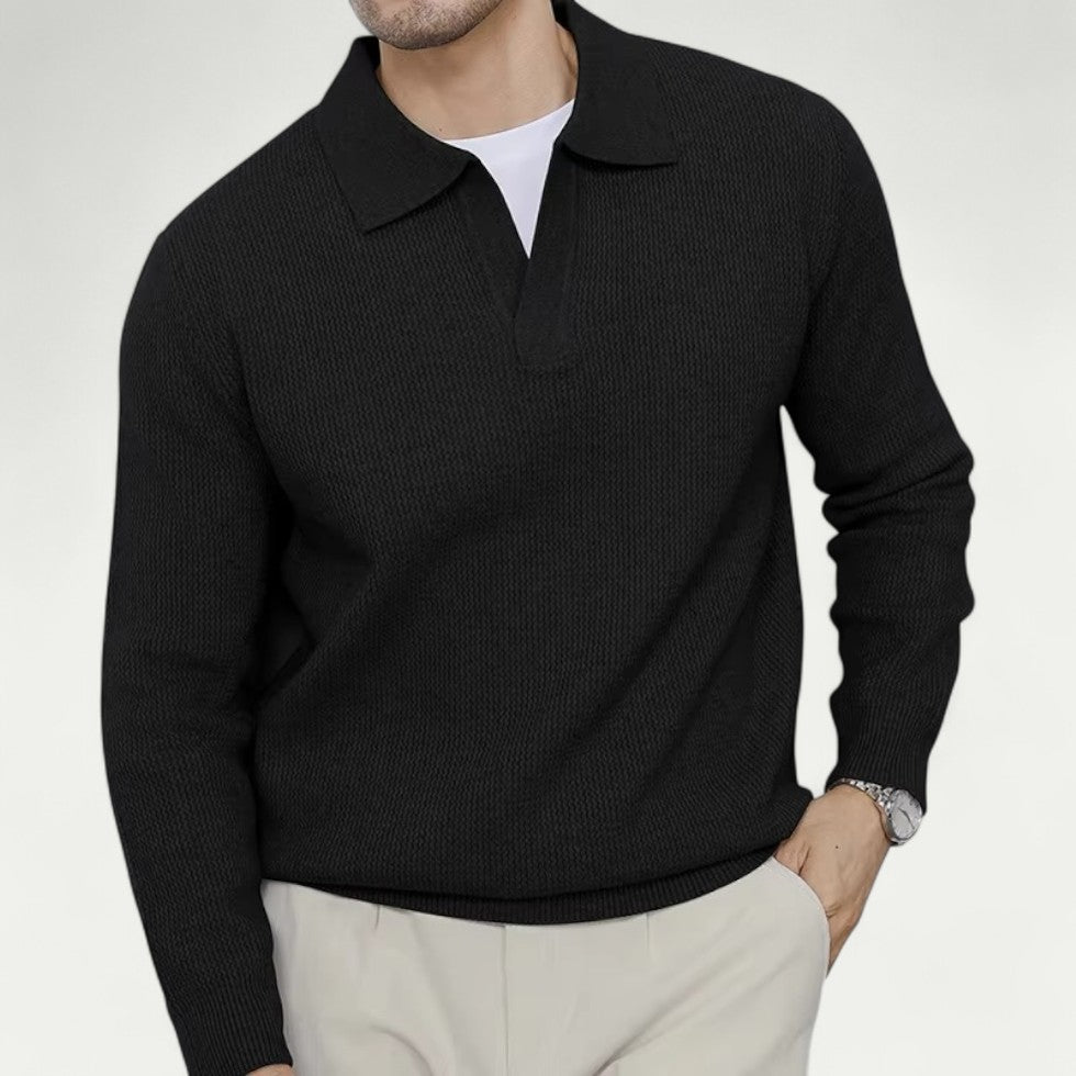 Men’s Knitted Long Sleeve Sweater | Open Collar