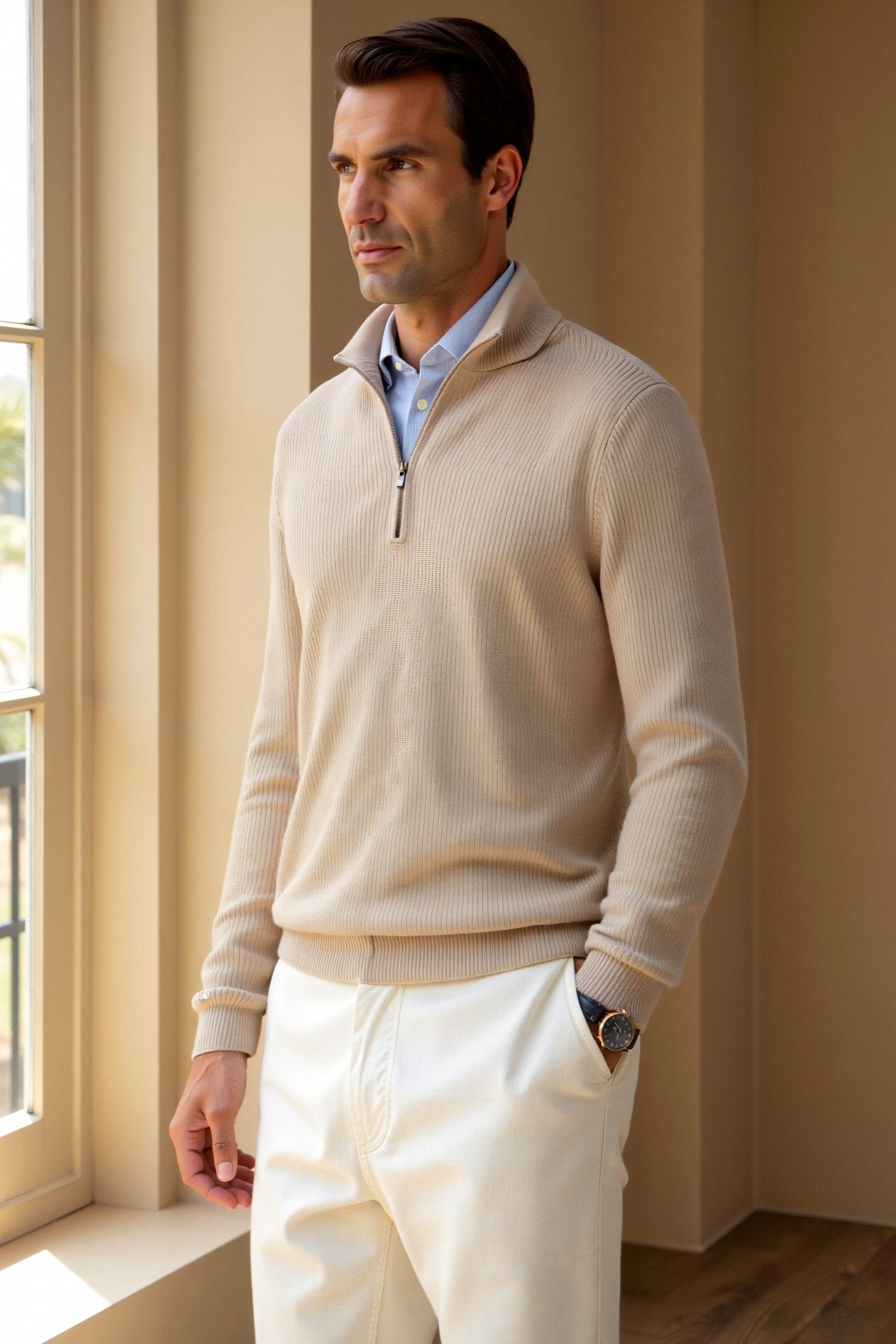 Men’s Quarter-Zip Knit | Refined Collared Sweater