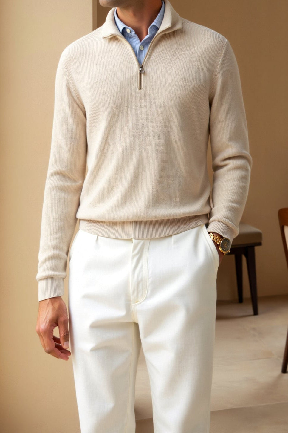 Men’s Quarter-Zip Knit | Refined Collared Sweater