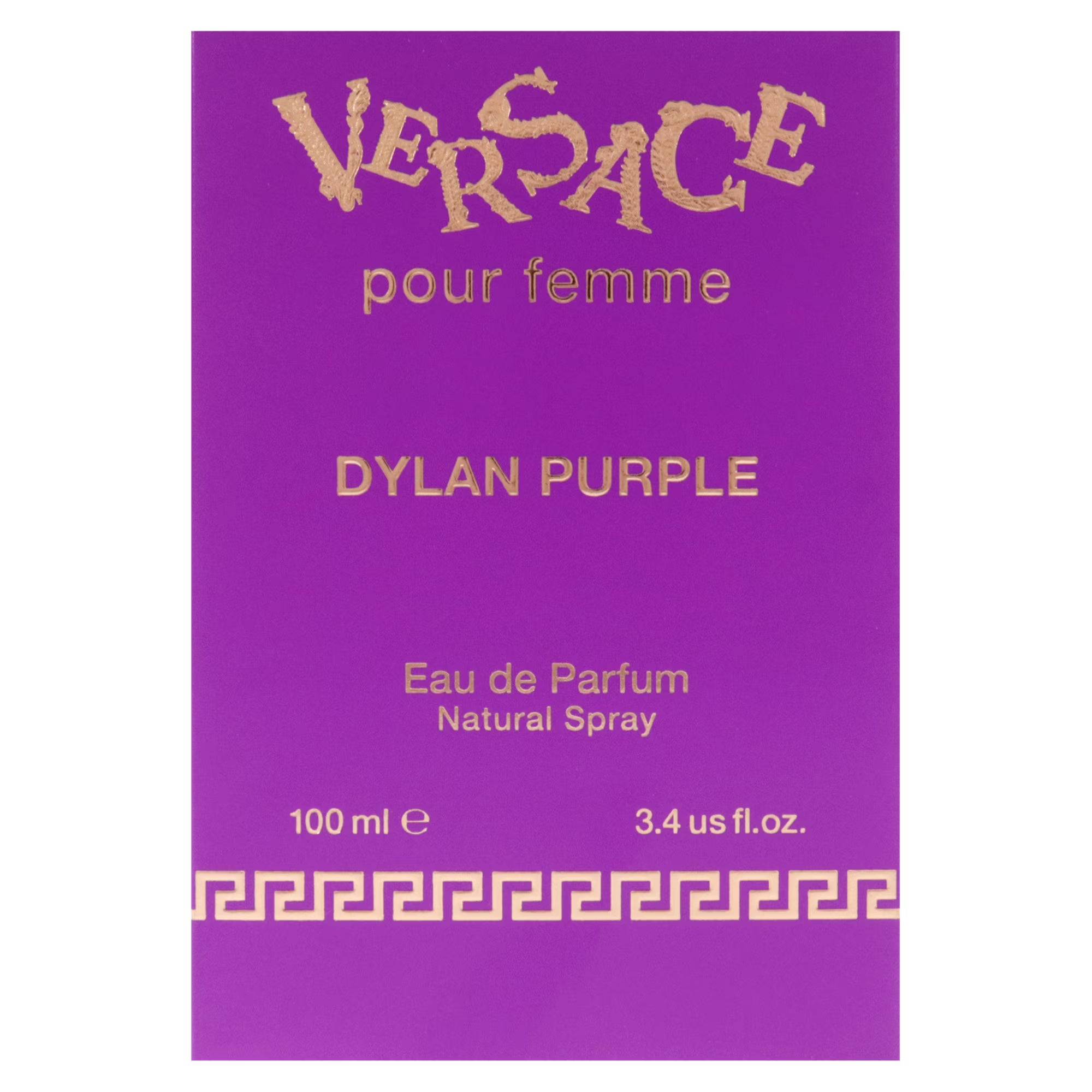 Versace Dylan Purple women’s 3.4 oz Eau de Parfum spray featuring a purple bottle and elegant floral design.
