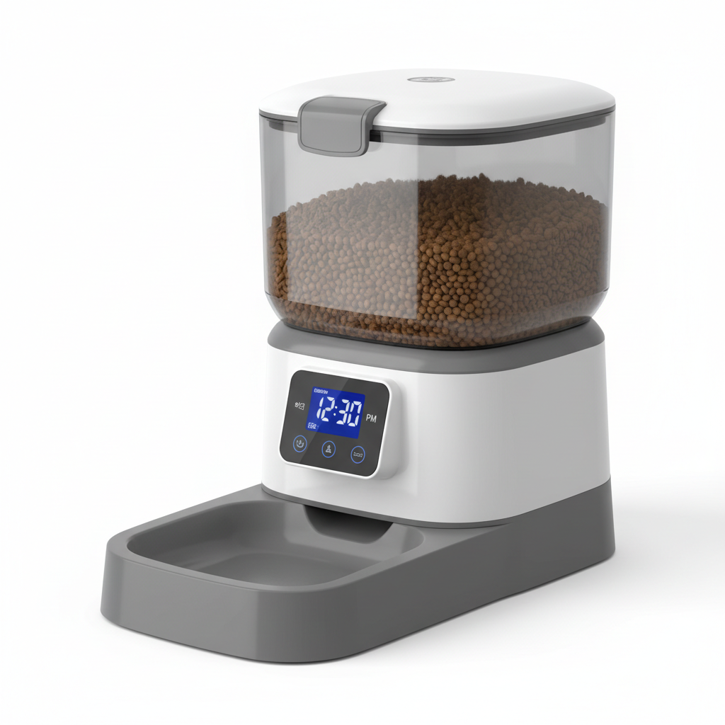 Automatic pet feeder side view