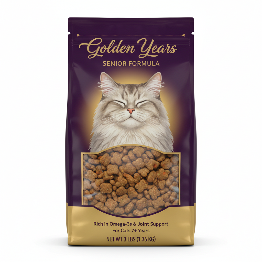 Senior cat food bag front view