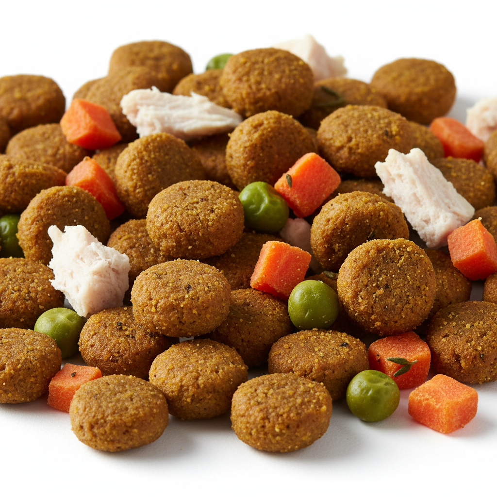 Grain-free dog food kibble texture close up