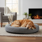 Golden retriever sleeping on orthopedic dog bed