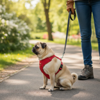 Small dog wearing adjustable no-pull harness