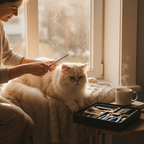 Person grooming cat with fine tooth comb