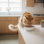Cat eating gourmet wet cat food from bowl
