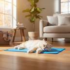 Cat lounging on cooling mat