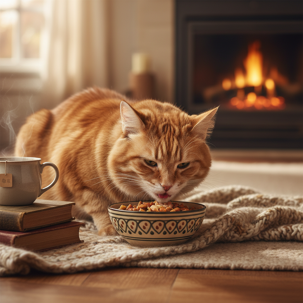 Senior cat eating premium cat food