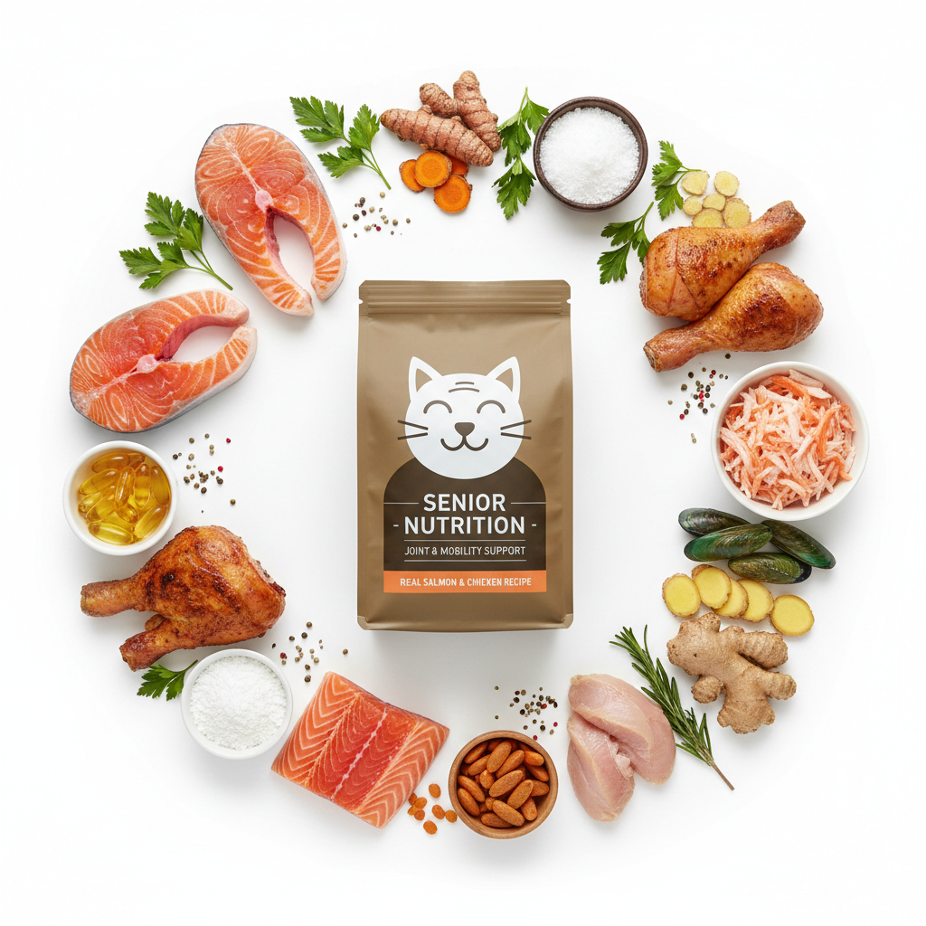 Senior cat food with fresh salmon and joint ingredients