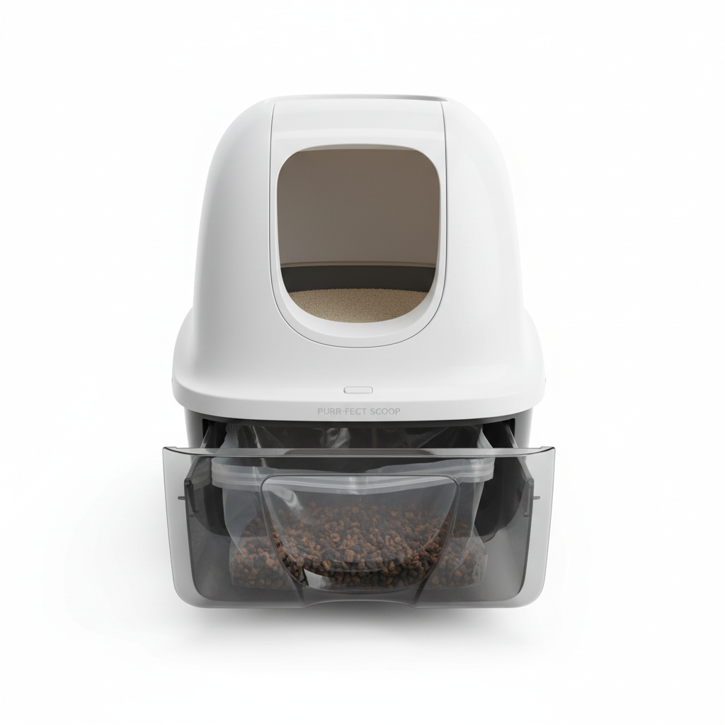 Self-cleaning litter box waste drawer detail