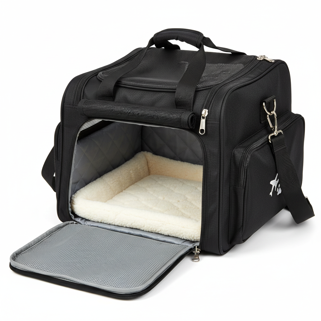 Pet carrier bag interior padding detail