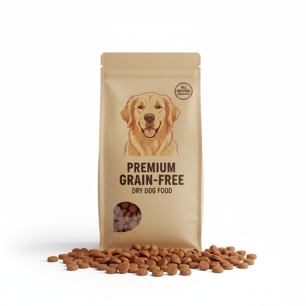 Premium grain-free dry dog food bag front view