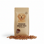 Premium grain-free dry dog food bag front view