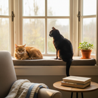 Two cats on wide window perch seat