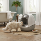 Cat entering self-cleaning litter box