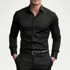 Chemise extensible à manches longues ajustée décontractée pour homme