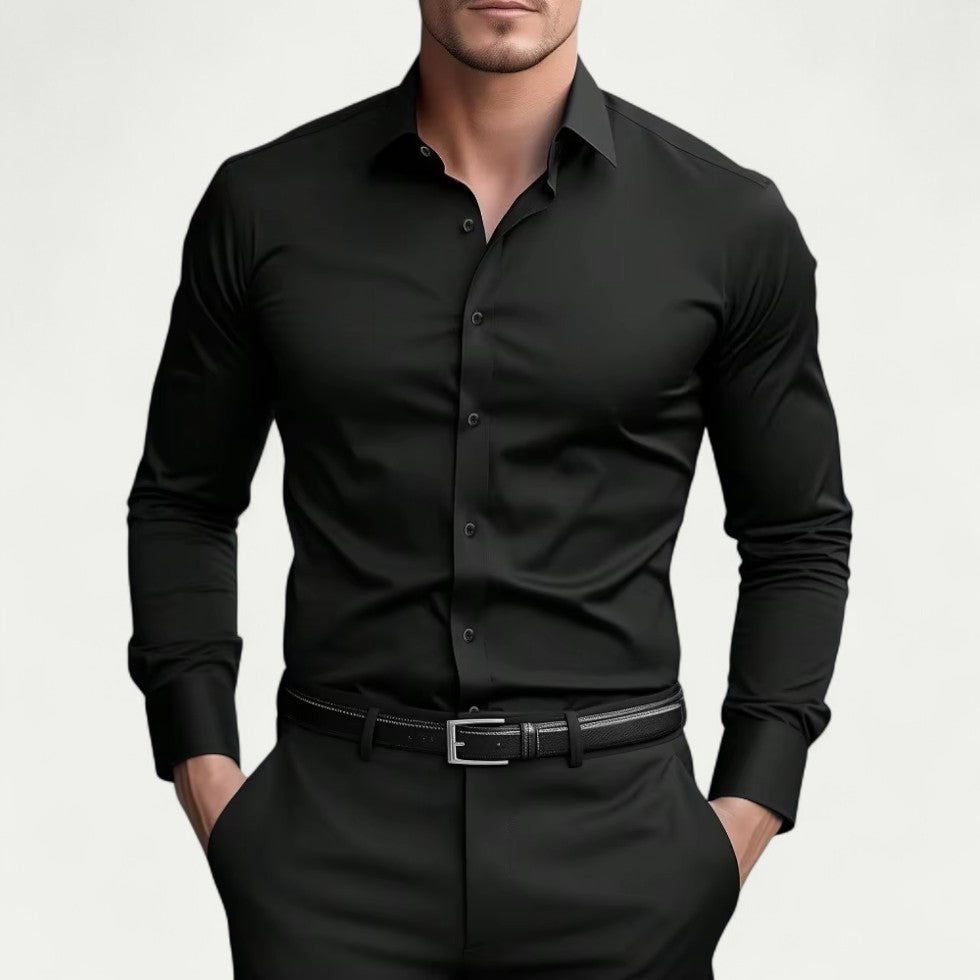 Slim Fit Long Sleeve Business Casual Stretch Shirt for Men