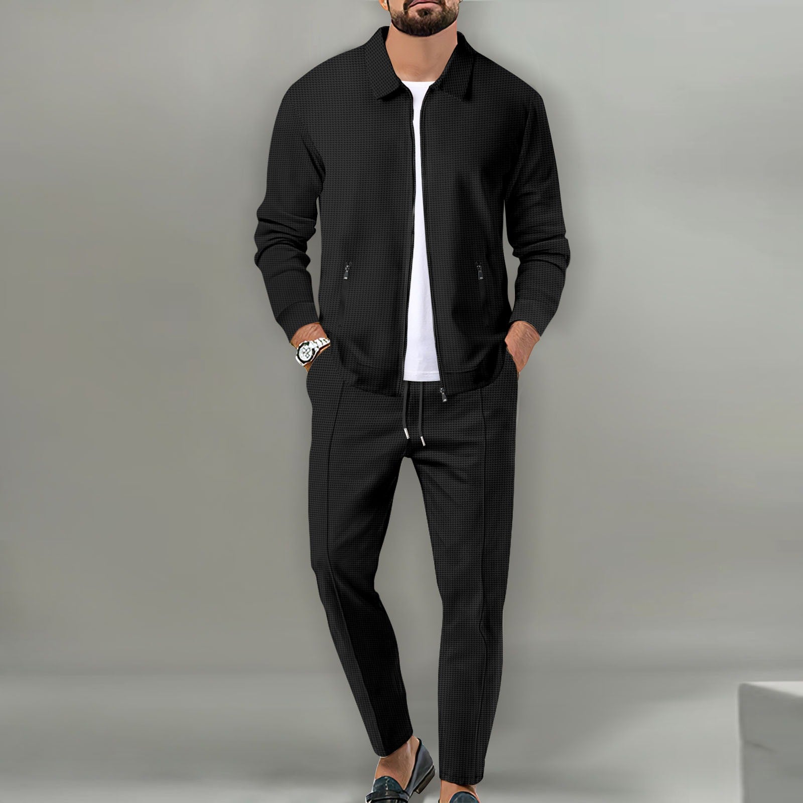 Men’s Modern Two-Piece Set | Casual Zip Jacket Outfit