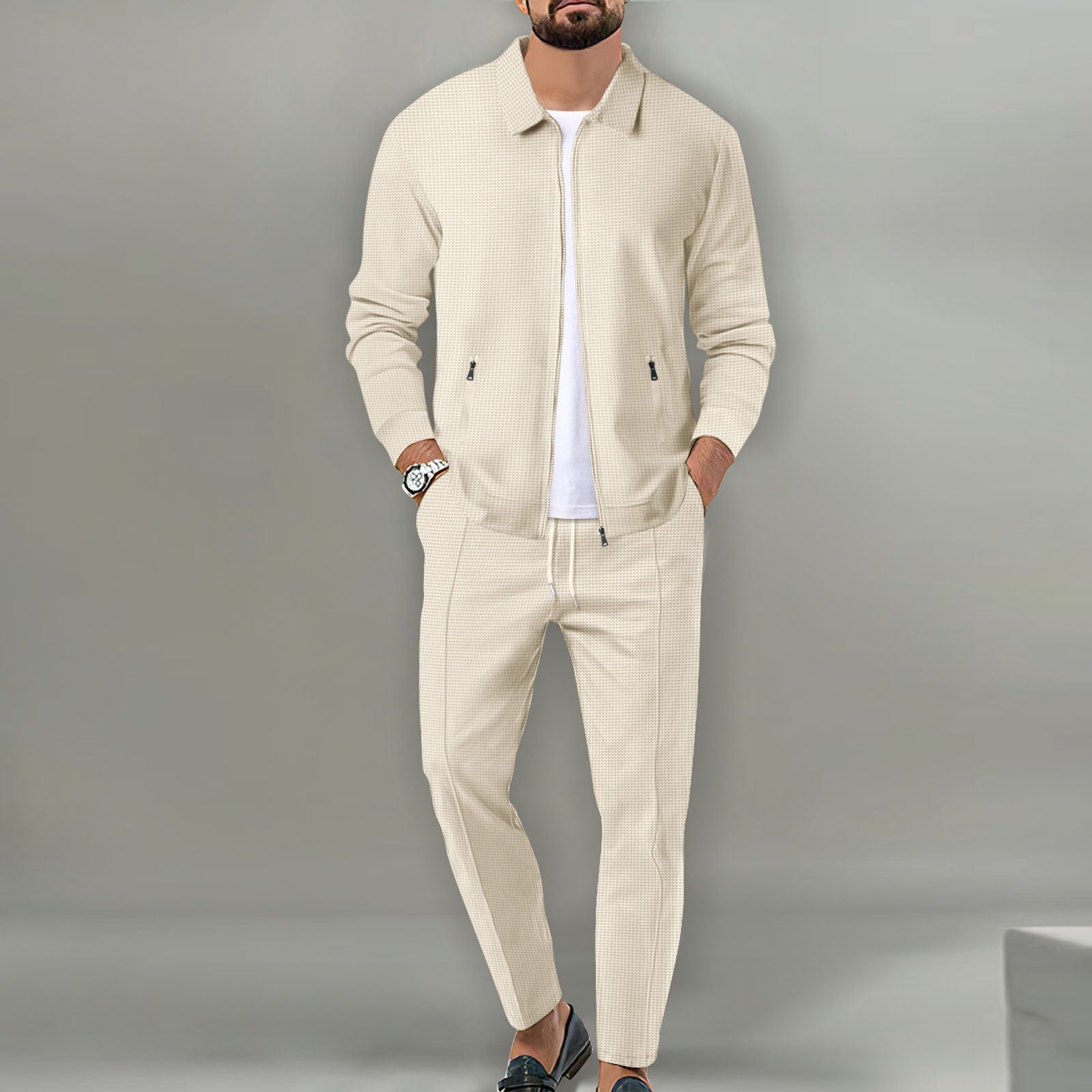 Men’s Modern Two-Piece Set | Casual Zip Jacket Outfit