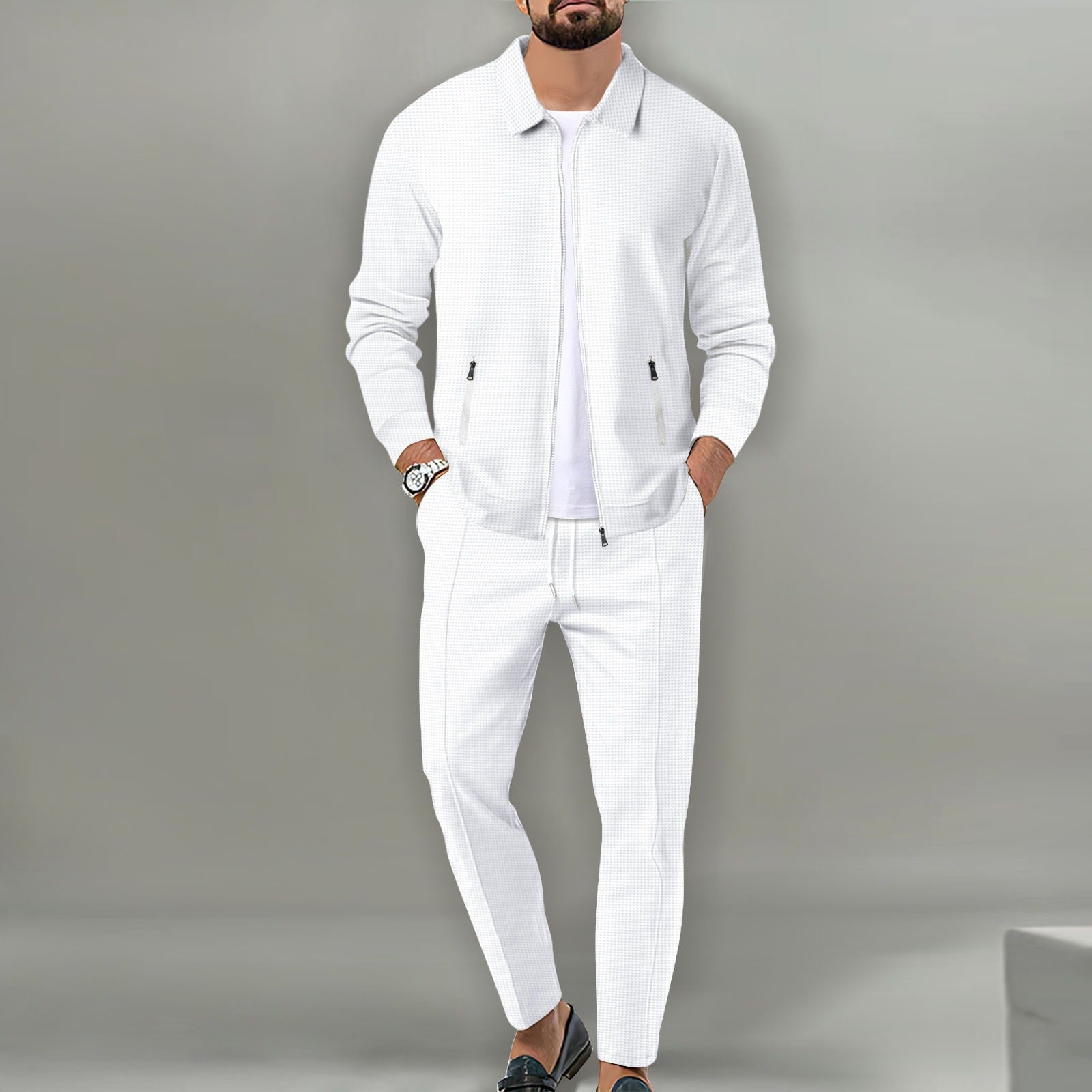 Men’s Modern Two-Piece Set | Casual Zip Jacket Outfit