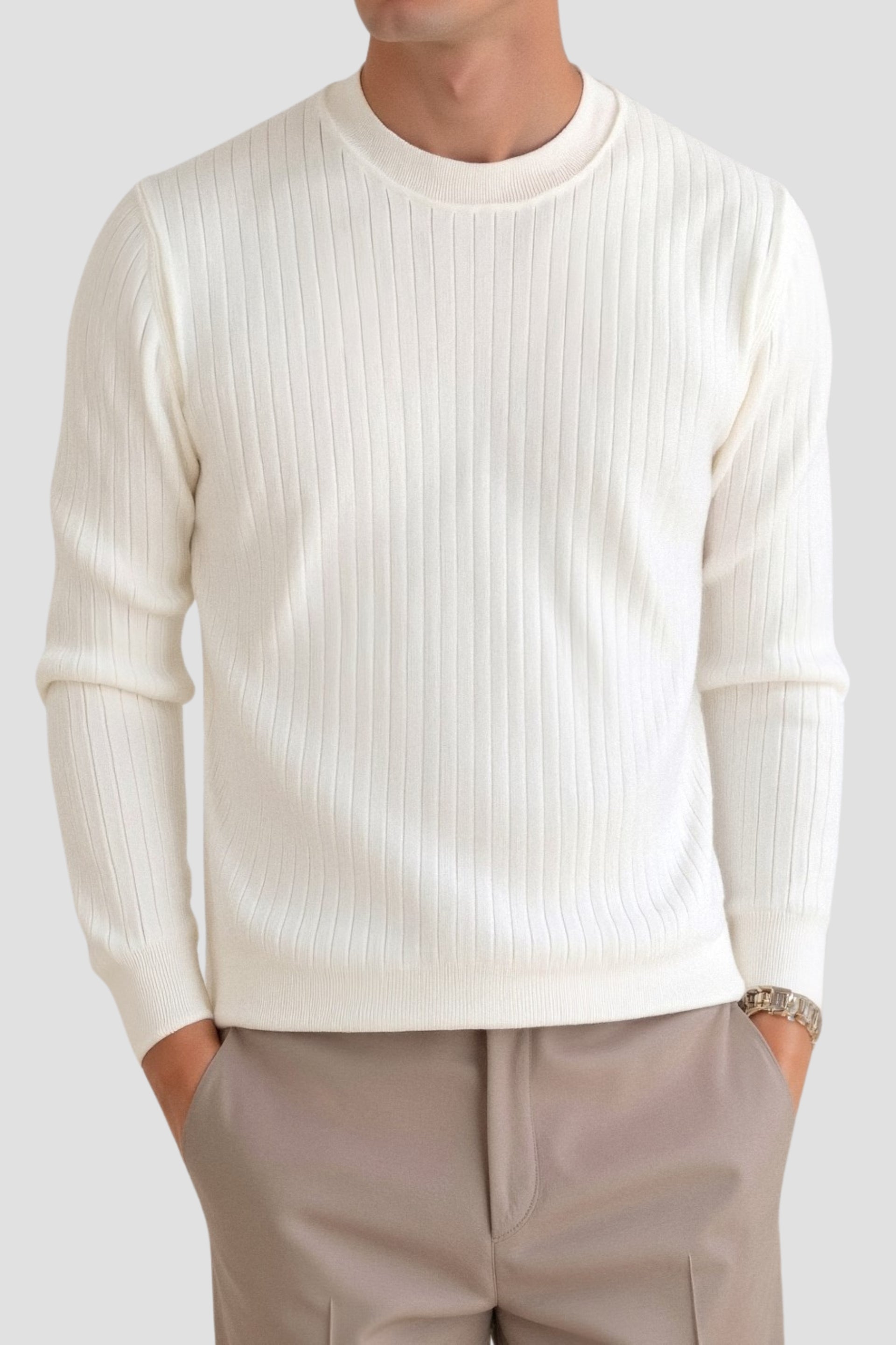 Men’s Crew Neck Sweater | Minimal Ribbed Knit Top