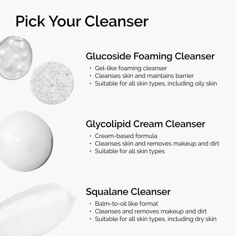 Comparison of skin before and after using SlimBag Squalane Cleanser, showing refreshed and clean skin results.