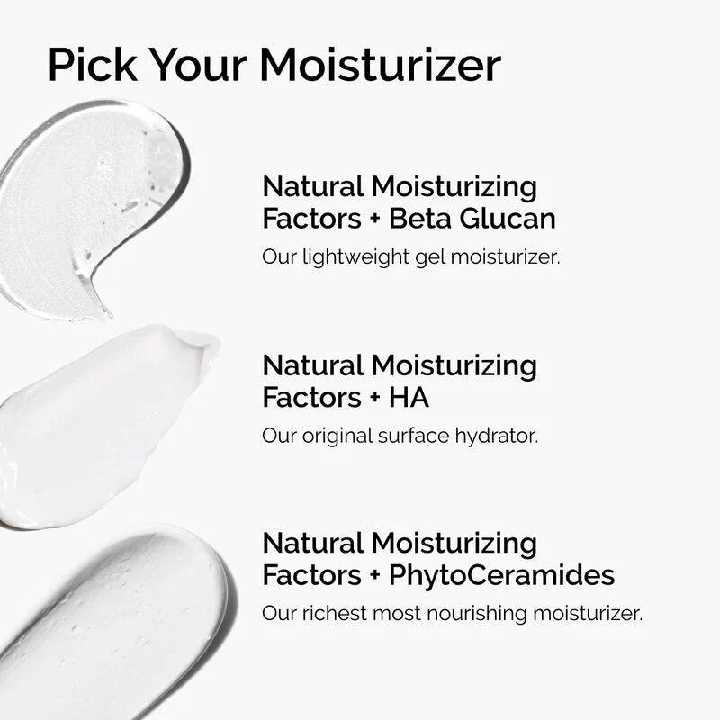 Comparison graphic of SlimBag Natural Moisturizing Factors + HA moisturizer seal step, showing hydration and skincare benefits.