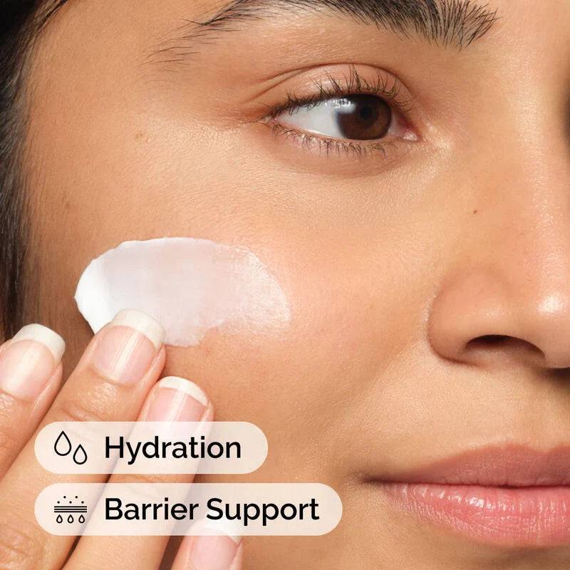 SlimBag Natural Moisturizing Factors + HA cream being applied to the face, highlighting its hydrating and nourishing skincare benefits.