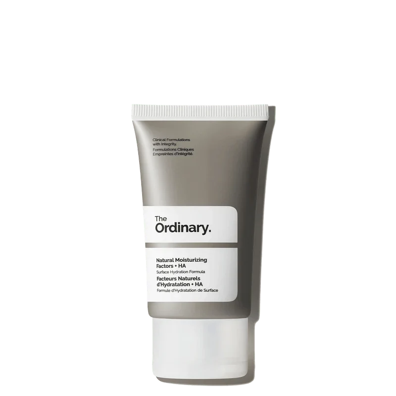 SlimBag Natural Moisturizing Factors + HA serum in a 30ml bottle, featuring clear packaging with a white dropper cap.