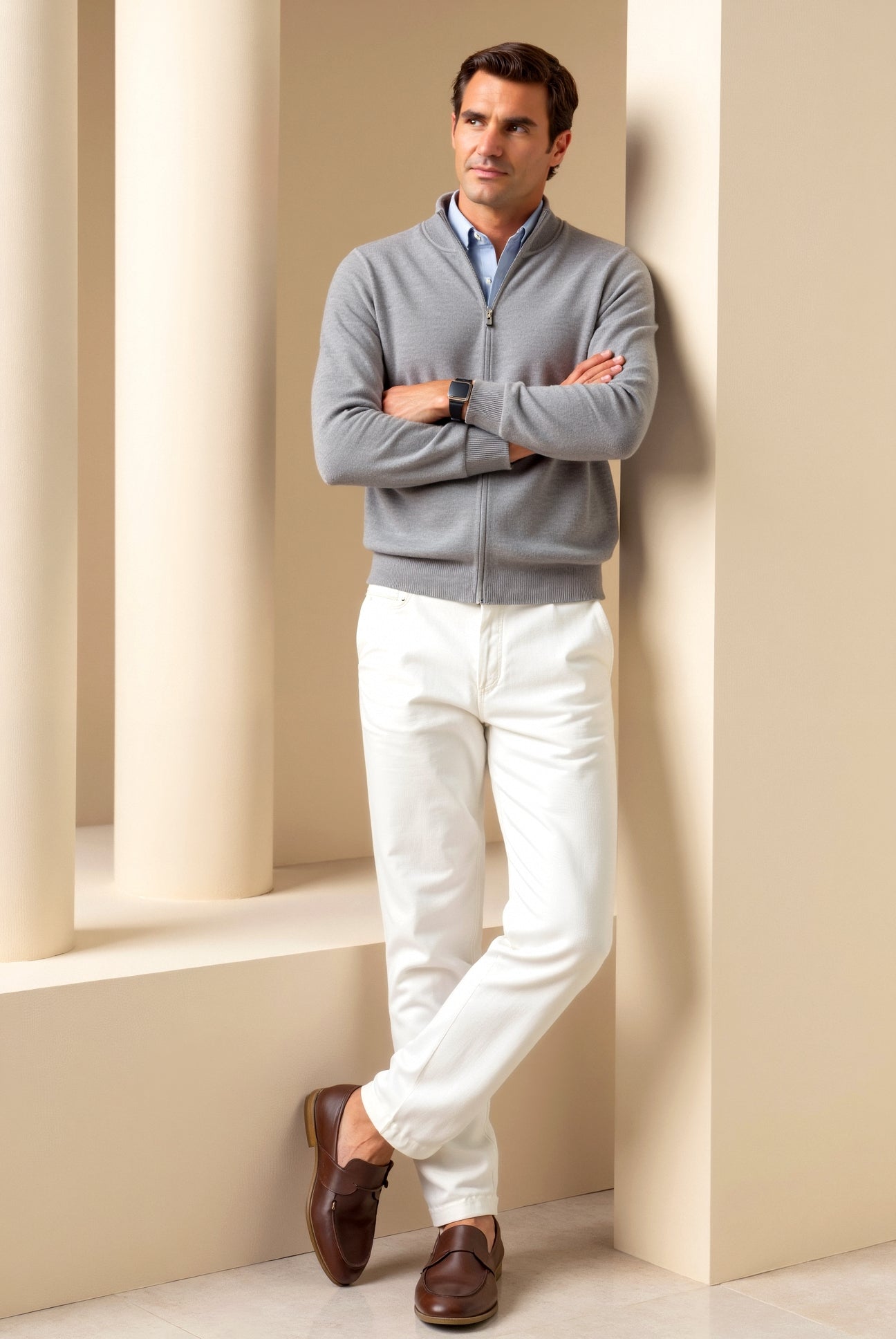 Men’s Zip Cardigan | Minimal Stand-Collar Knit Jacket