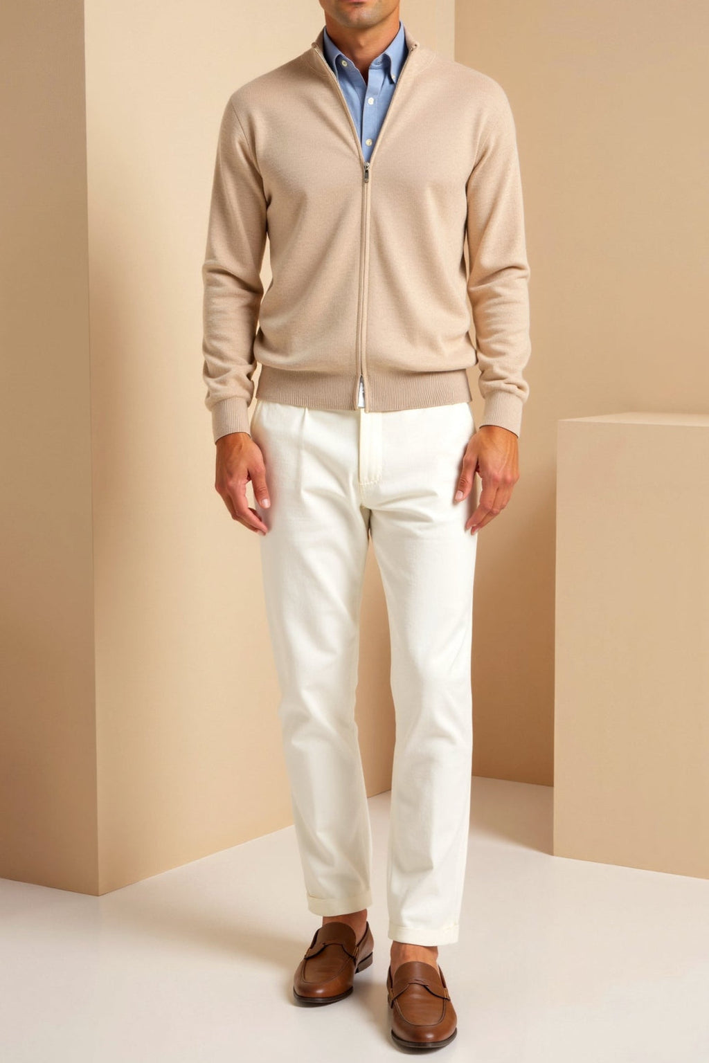 Cardigan zippé pour homme | Veste en maille à col montant minimaliste